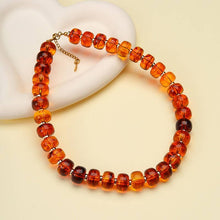 Load image into Gallery viewer, Chunky Amber-Tone Barrel Bead Necklace
