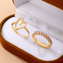 Load image into Gallery viewer, Baguette Crystal Heart Open Ring Set