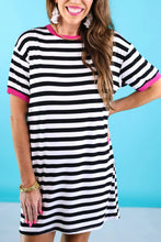 Load image into Gallery viewer, Living in Stripes Dress Black/Pink