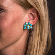 Load image into Gallery viewer, Half Flower Gold and Turquoise Earring
