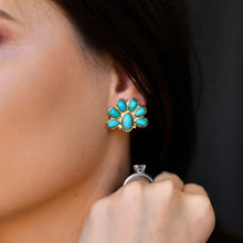 Load image into Gallery viewer, Half Flower Gold and Turquoise Earring