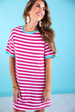 Load image into Gallery viewer, Living in Stripes Dress Teal/Pink