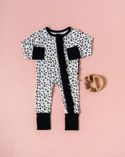 Load image into Gallery viewer, Allie Leopard Bamboo Ruffle Zipper Footie