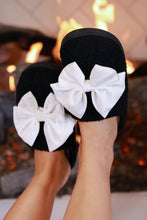 Load image into Gallery viewer, Cozy Bow Slippers Black/White