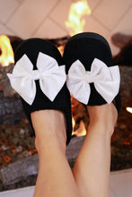 Load image into Gallery viewer, Cozy Bow Slippers Black/White