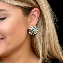 Load image into Gallery viewer, Burnished Silver Flower Post Earrings