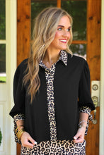 Load image into Gallery viewer, Cassidy Tie Sleeve Top -Blk/Leopard