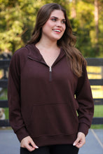 Load image into Gallery viewer, Mocha Kayla Luxe Hooded Quarter Zip