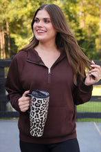 Load image into Gallery viewer, Mocha Kayla Luxe Hooded Quarter Zip