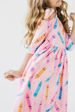 Load image into Gallery viewer, Color Crayons 3/4 Sleeve Pocket Twirl Dress