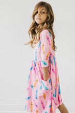 Load image into Gallery viewer, Color Crayons 3/4 Sleeve Pocket Twirl Dress