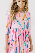 Load image into Gallery viewer, Color Crayons 3/4 Sleeve Pocket Twirl Dress