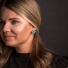 Load image into Gallery viewer, Gold and Turquoise Flower Stud