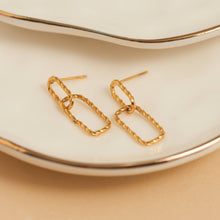 Load image into Gallery viewer, 18K Gold Textured Oval Link Dangle Earrings