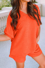 Load image into Gallery viewer, Orange V-neck and Short Set