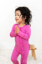 Load image into Gallery viewer, Pink Bamboo Ruffle Footie