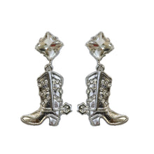 Load image into Gallery viewer, Silver Rhinestone Cowboy Boot Earrings