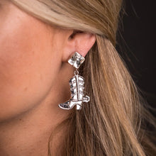 Load image into Gallery viewer, Silver Rhinestone Cowboy Boot Earrings