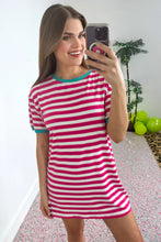 Load image into Gallery viewer, Living in Stripes Dress Teal/Pink