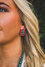 Load image into Gallery viewer, Turquoise and Red Oval Cluster Earring
