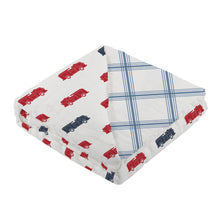 Load image into Gallery viewer, Blue and Red Fire Truck Blanket
