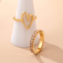 Load image into Gallery viewer, Baguette Crystal Heart Open Ring Set
