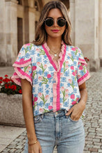 Load image into Gallery viewer, Floral Print Ruffled Trim V Neck Blouse | S-XL
