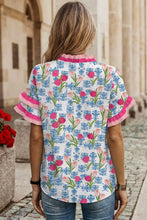 Load image into Gallery viewer, Floral Print Ruffled Trim V Neck Blouse | S-XL

