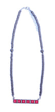 Load image into Gallery viewer, Silver Disc Beaded Necklace w/ Square Bar

