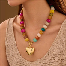 Load image into Gallery viewer, MULTI BEADED HEART CHARM TOGGLE NECKLACE

