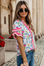 Load image into Gallery viewer, Floral Print Ruffled Trim V Neck Blouse | S-XL
