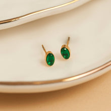 Load image into Gallery viewer, Oval Gem Cubic Zirconia 18K Gold Stud
