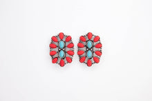 Load image into Gallery viewer, Turquoise and Red Oval Cluster Earring
