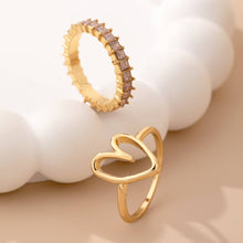 Load image into Gallery viewer, Baguette Crystal Heart Open Ring Set
