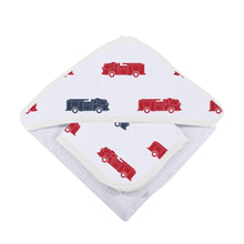 Load image into Gallery viewer, Fire Truck Hooded Towel &amp; Washcloth Set
