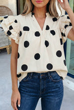 Load image into Gallery viewer, Polka Dot V Neck Ruffle Sleeve Top
