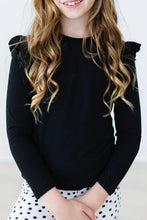 Load image into Gallery viewer, Black ruffle long sleeved tee
