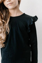 Load image into Gallery viewer, Black ruffle long sleeved tee
