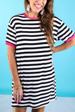 Load image into Gallery viewer, Living in Stripes Dress Black/Pink
