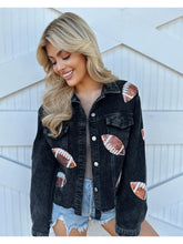 Load image into Gallery viewer, Black Corduroy Sequin Football Cropped Jacket
