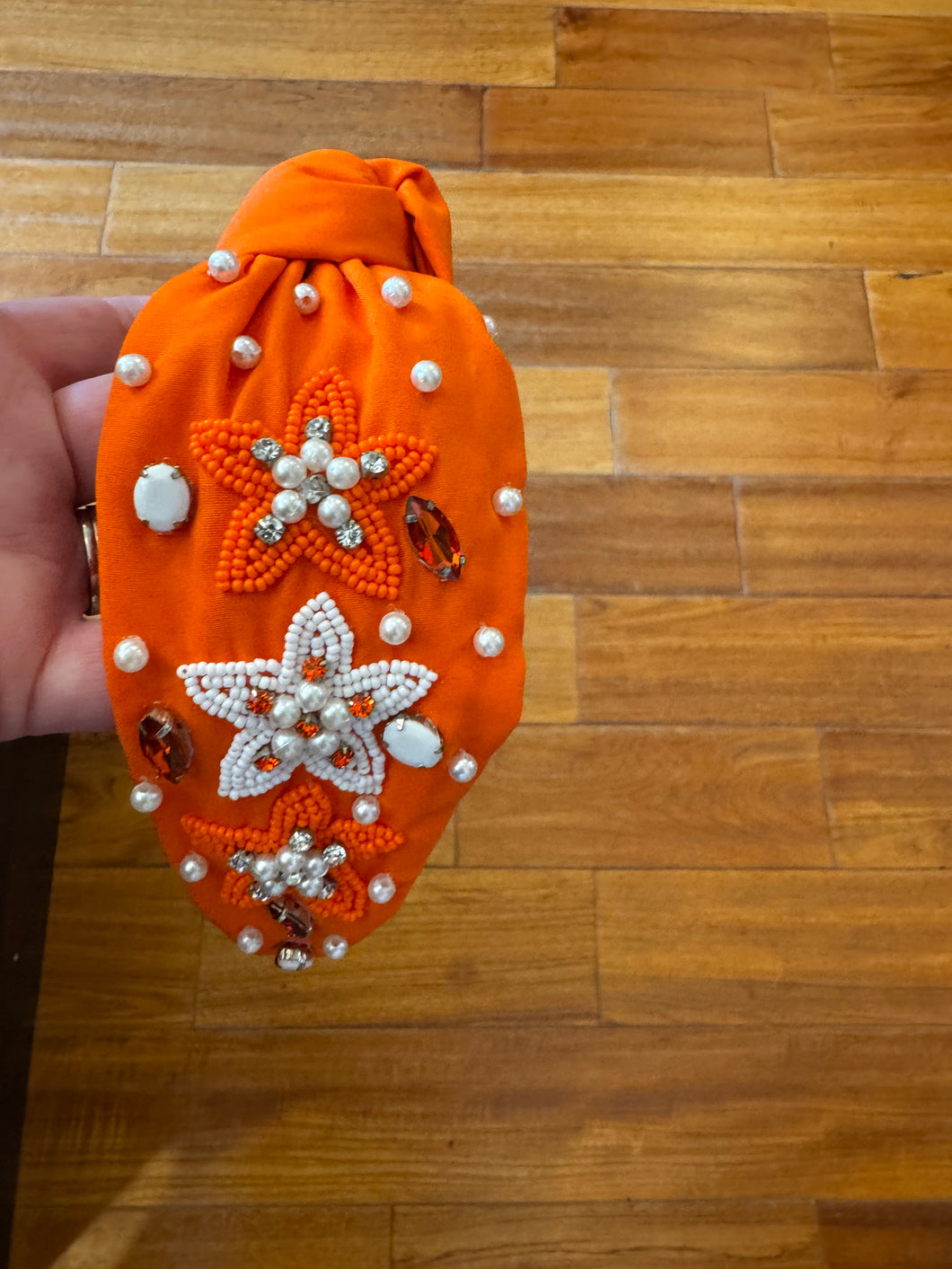 Orange and White Star Headband