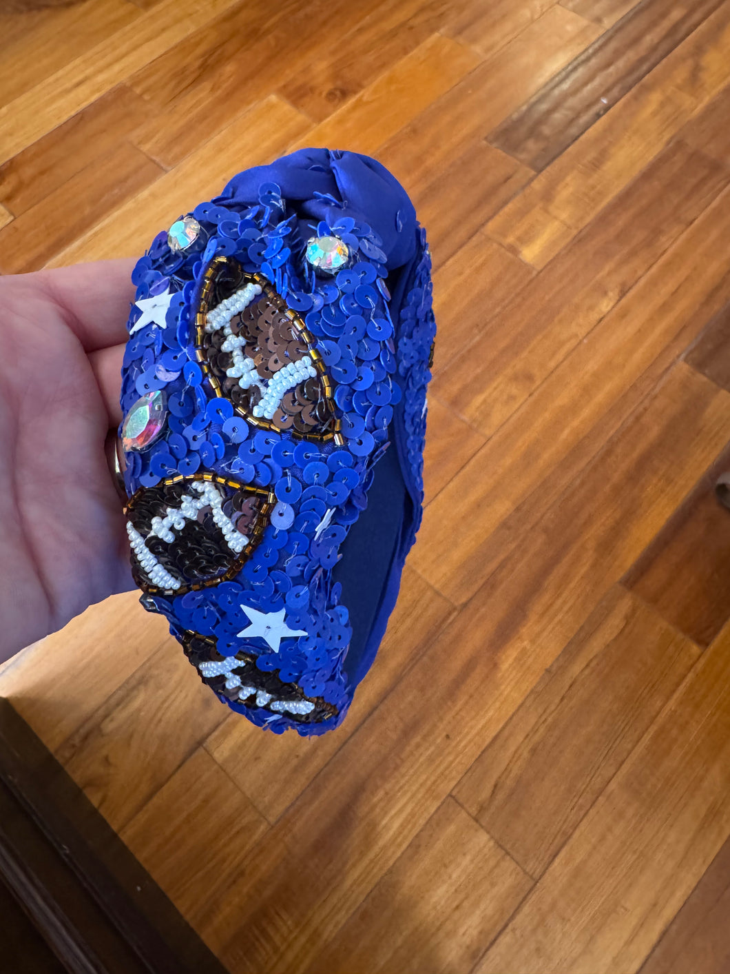 Blue Sequin Football Headband