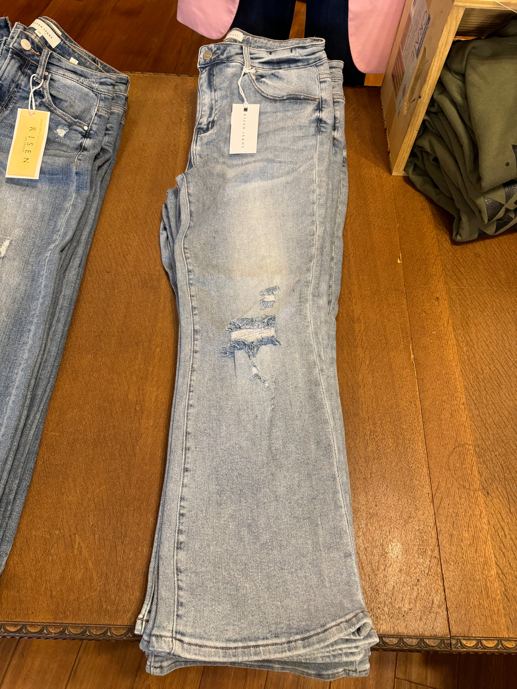 Mid Rise Distressed Straight Jeans - Light