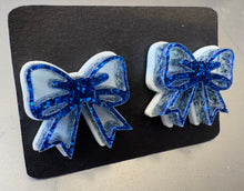 Load image into Gallery viewer, Blue Acrylic Bow Earrings
