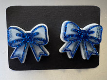 Load image into Gallery viewer, Blue Acrylic Bow Earrings
