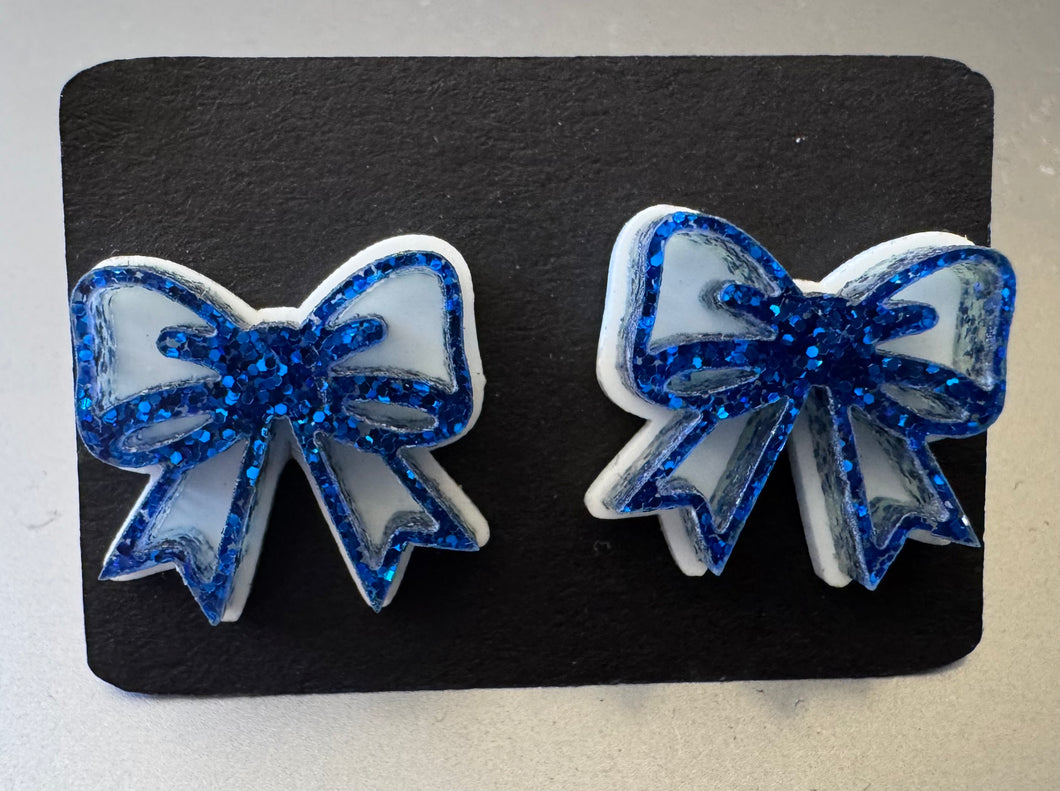 Blue Acrylic Bow Earrings