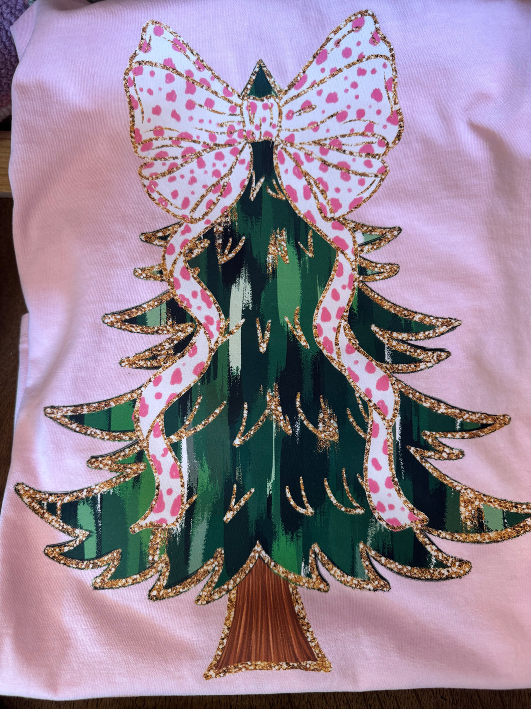 Glitter Tree on Pink Tee