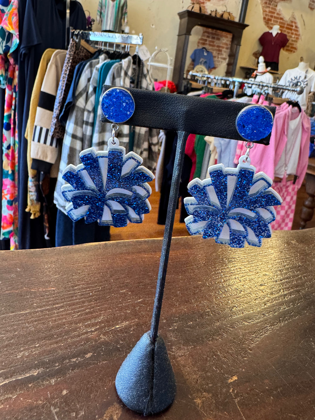 Blue Pom Pom Dangles