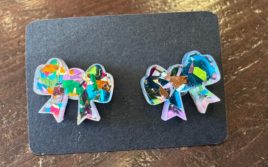 Confetti Glitter Bow Studs