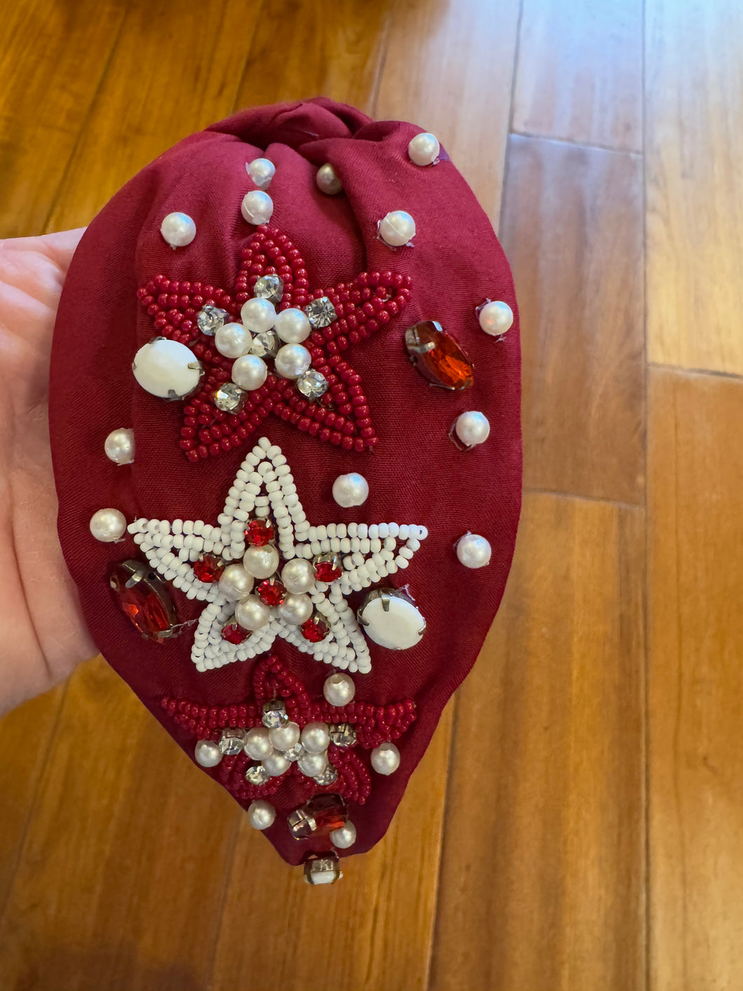 Burgundy and White Star Headband